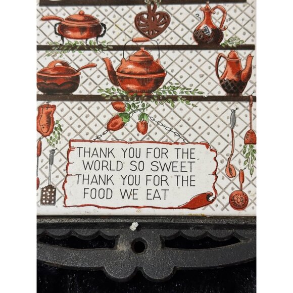 Vintage Cast Iron Trivet With Thank You For The World So Sweet Prayer & Teapot - Picture 2 of 7